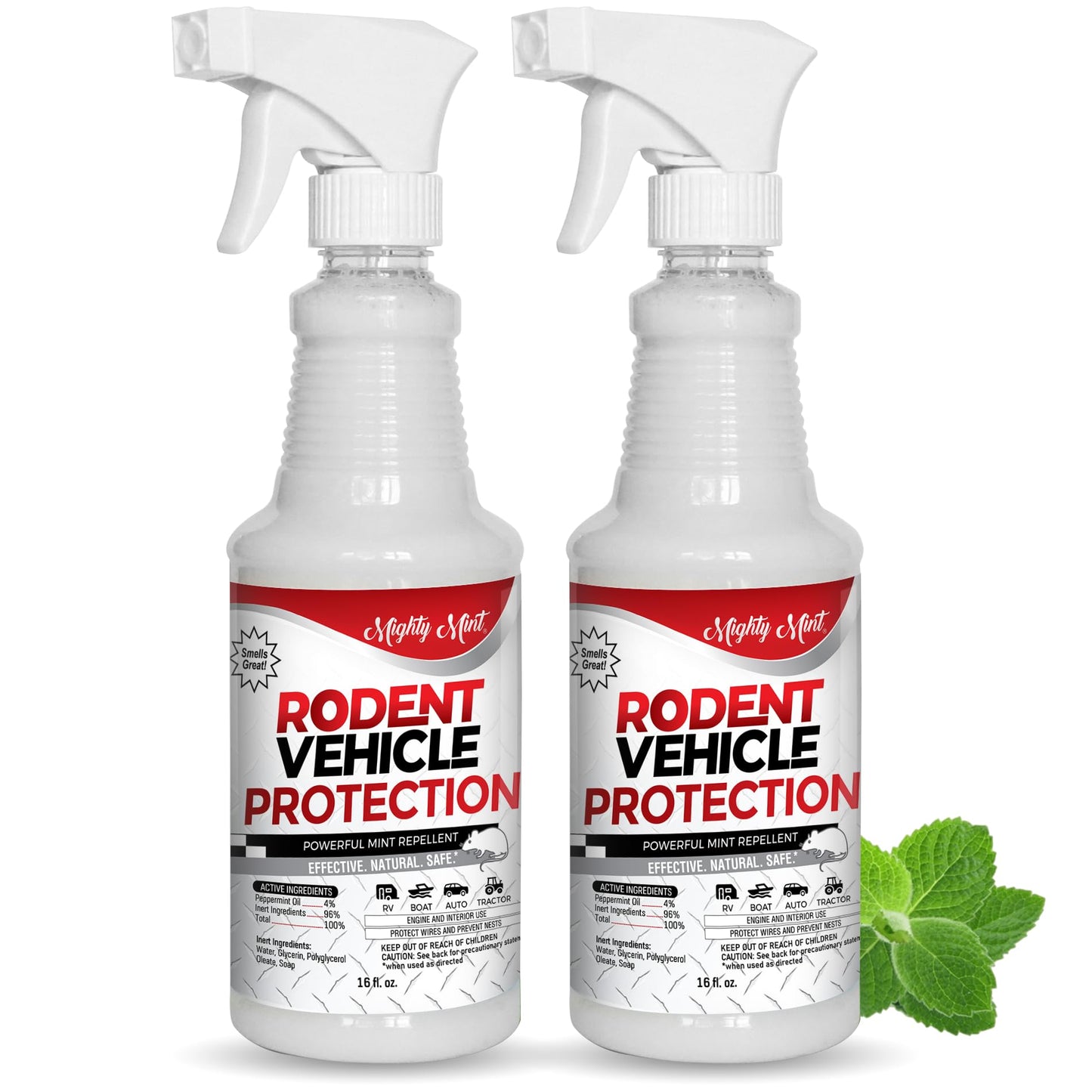 Mighty Mint Peppermint Oil Rodent Repellent Spray for Vehicles – Natural Mouse & Rat Control for Car Engines, RVs, Trucks & Boats – Plant-Based, Extra-Strong Formula – 16 oz (Pack of 2)