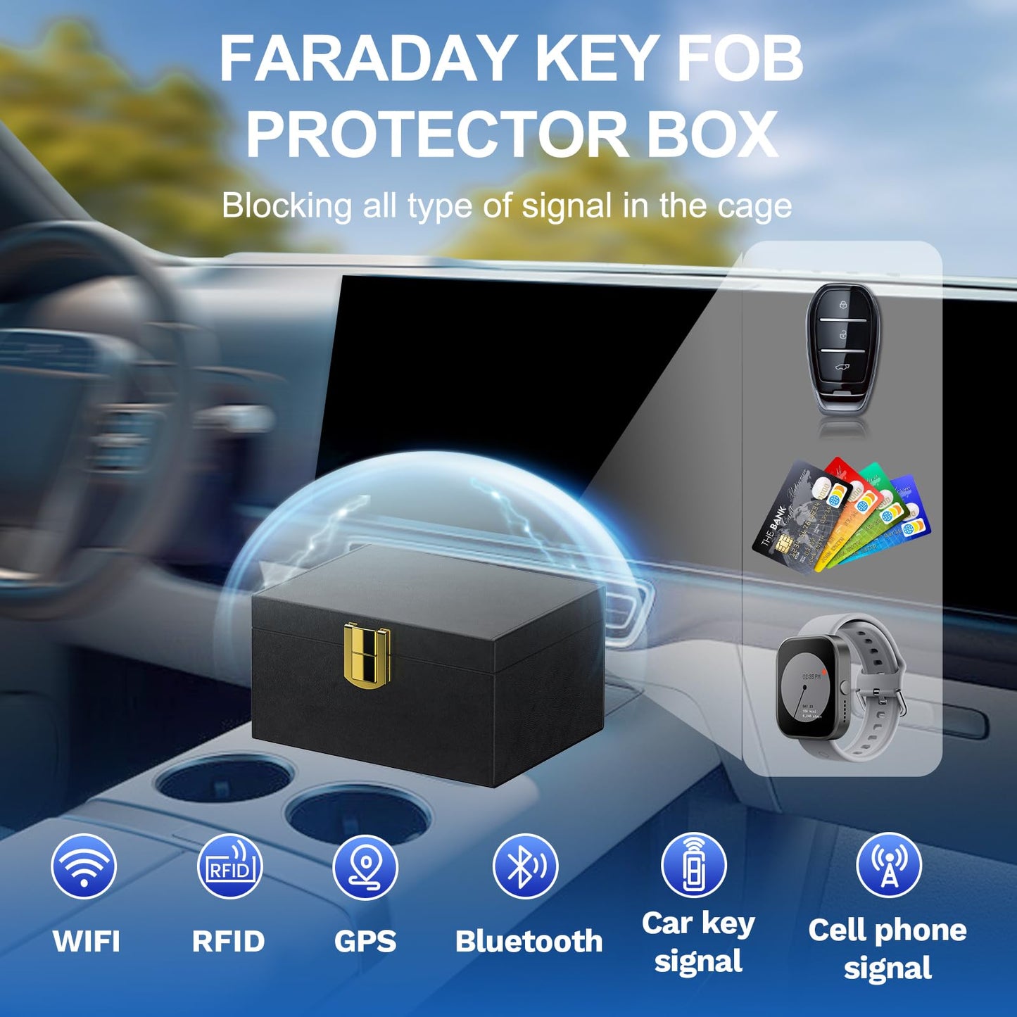 Samfolk Faraday Box with Faraday Bags for Car Keys, Car Key Signal Blocking Box, Keyless Entry Car Key Safe Protector Anti-Theft Shielding Cage (Small)