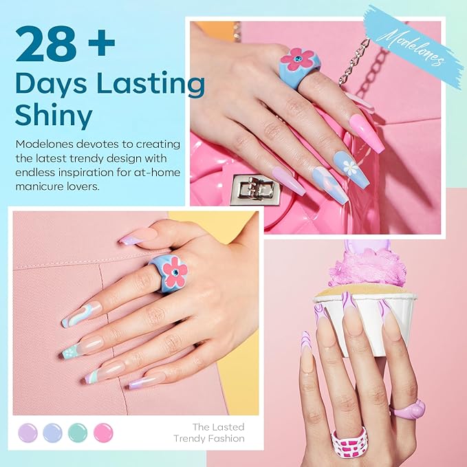 modelones Gel Nail Polish Set, 6 Colors 2026 Spring Summer Pastel Gel Polish Set with Nail Art Liner Brush Soft Pink White Light Purple Blue Green Nude Painting Nail Polish Kit Mothersday DIY Gift