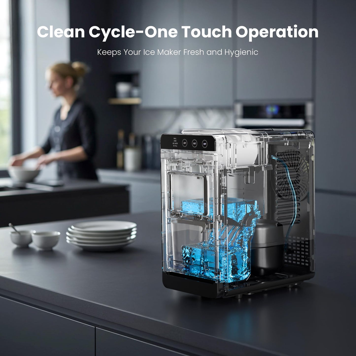 Electactic Ice Makers Countertop,26Lbs/24H,8Pcs in 6Mins,Portable Ice Maker Machine with Self-Cleaning,Interior Lighting,2 Sizes of Bullet Ice for Home/Office/Party(Stainless Steel)
