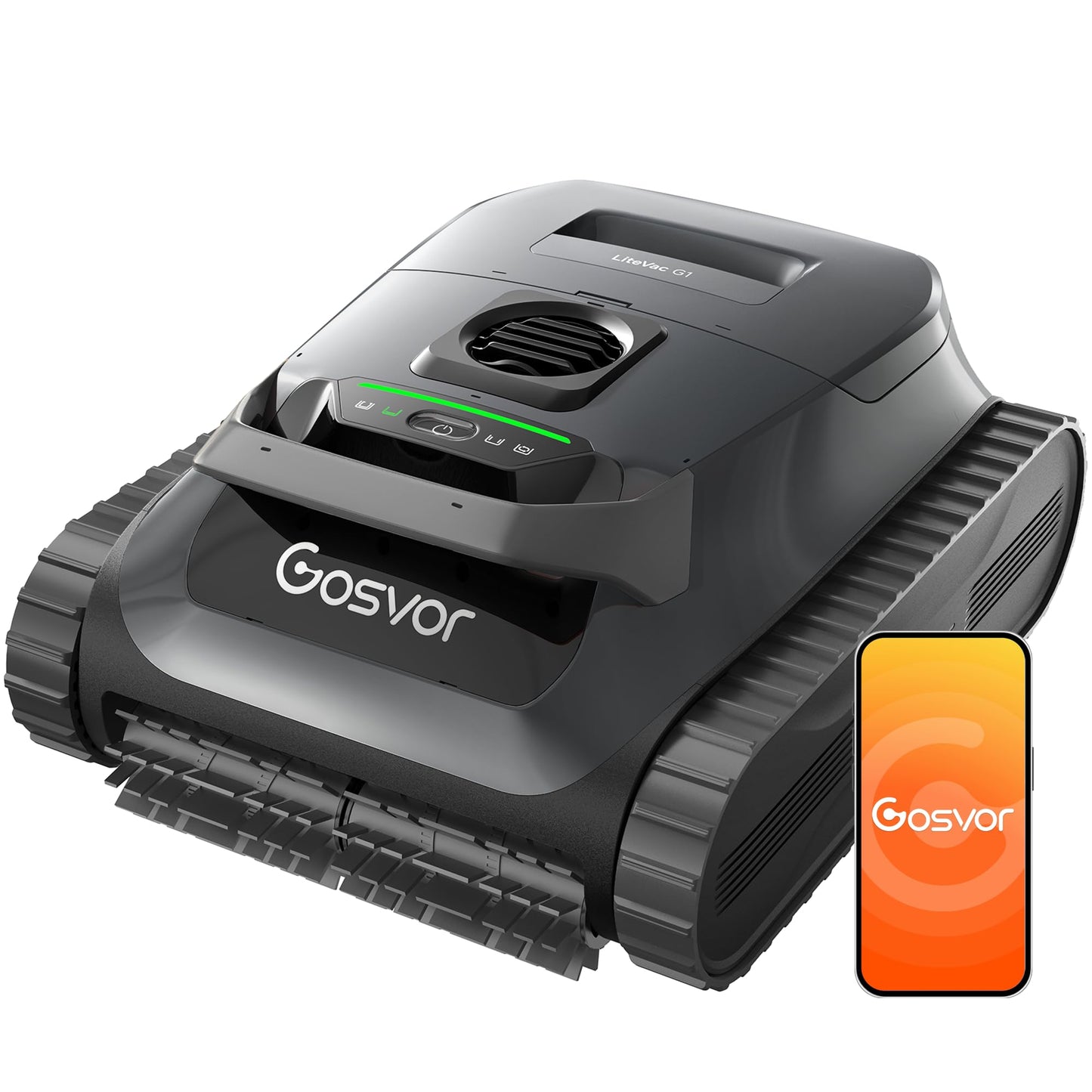 (2026 New) Gosvor Pool Vacuum LiteVac G1, Wall & Waterline & Platform Cleaning, 15.2 lbs Ultra-Lightweight, Up to 200-Min Runtime, Double Filtration, Smart Navigation & App, For Pools up to 2153 sq.ft