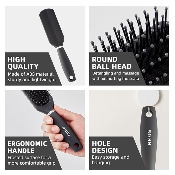 RHOS Hair Brush for Men - Detangler Hair Brush for Styling/Massage - Nylon Bristles with Cushion for Wet & Dry Hair, Bangs, Thin, Short Hair - Gray