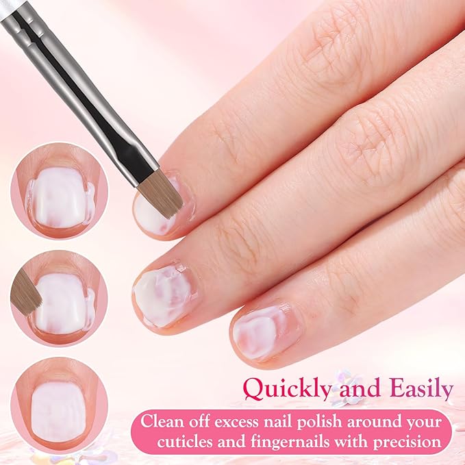 White Nail Art Clean Up Brushes for Cleaning Polish Mistakes on the Cuticles, Acetone Resistant Nail Brush, Fingernail Cleaning Brushes for Nail Art and Designs (Round&flat&Bevel)