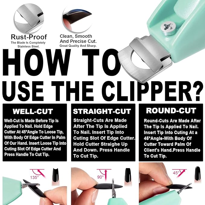 Green Adjustable Artificial Acrylic Fake Nail False Nail Tip Clipper Cutter Trimmer Manicure Pedicure Sharp Blade Clip Tool For Salon Home Nail Art Beauty Design DIY