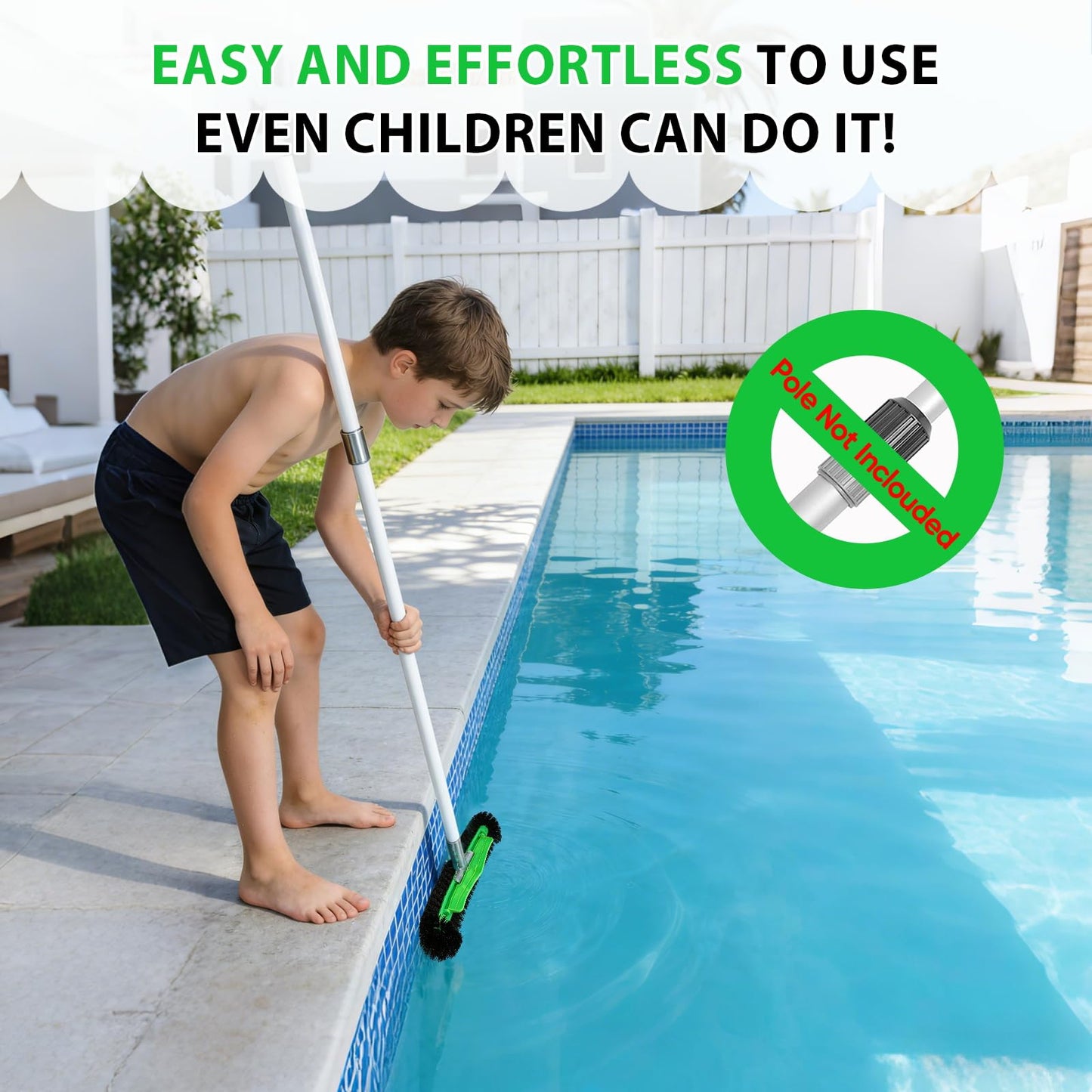 17.5" Professional Pool Brush - Sticks to Walls & Floor, High-Efficiency Heavy Duty Inground/Above Ground Pool Scrub Brushes with Round Ends, Premium Nylon Bristle,Reinforced Aluminium, Safe for Vinyl
