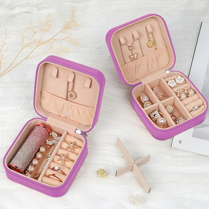 Travel Jewelry Case Small Jewelry Box Jewelry Organizer Storage Case Portable PU Leather Mini Jewelry Travel Case for Girls Womens Earring, Necklace, Rings,Bracelets