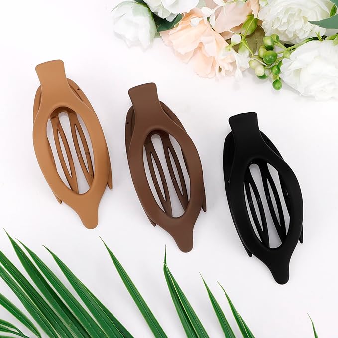 Flat Hair Clips for Women Lay Flat Hair Claw Clips for Thin Thick Hair 3Pcs French Concord Large Hair Clips Matte Neutral Jaw Clips Hair Clamps Accessories Brown Black