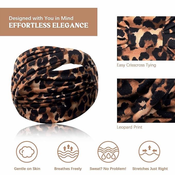 Awumbuk Wide Headbands for Women Knotted No Slip Head Bands Soft Turban Headband Hair Accessories Boho African Solid Color Head Wraps for Women Yoga Workout Pack of 6