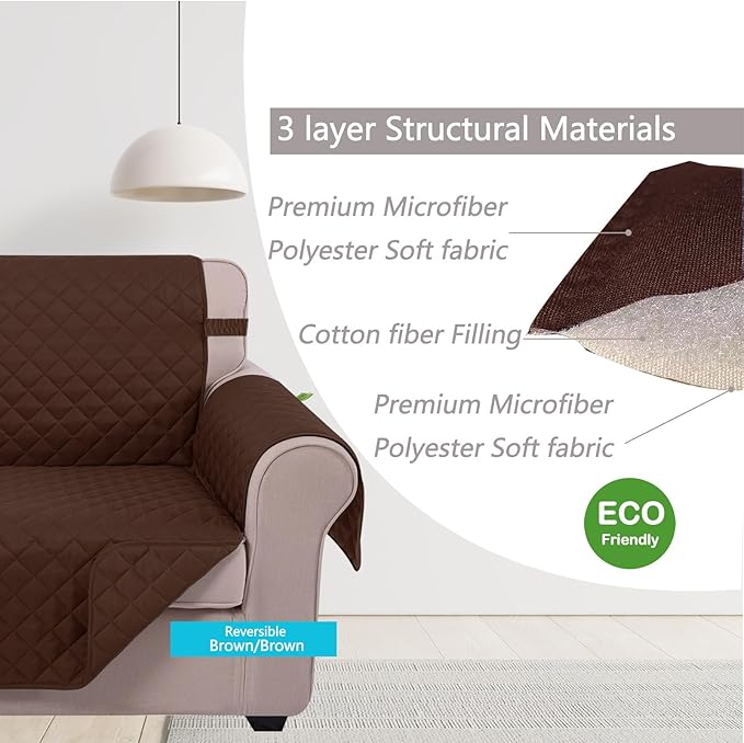U-NICE HOME Loveseat Sofa Cover Reversible Couch Covers for 2 Cushion Couch for Dogs Furniture Protector Cover with Elastic Straps Water Resistant(Loveseat Small, Brown/Brown)
