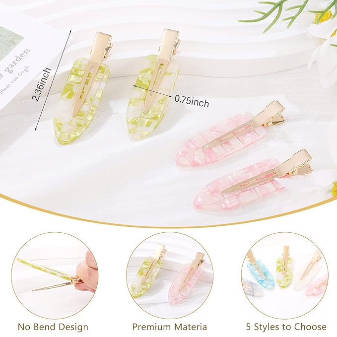 KesaPlan 10PCS No Bend Hair Clips, No Crease Hair Clips for Styling, Acrylic Resin Flat Duckbill Clips, Colorful Bang Seamless Hair Barrette for Women Girls makeup hairstyle Accessories