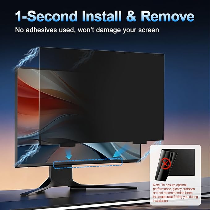 2 Pack Magnetic 23.8 Inch Computer Privacy Screen for Monitor 16:9 Aspect Ratio, Anti-Glare Blue Light Computer Monitor Privacy Shield, Removable Anti-Spy Screen Protector