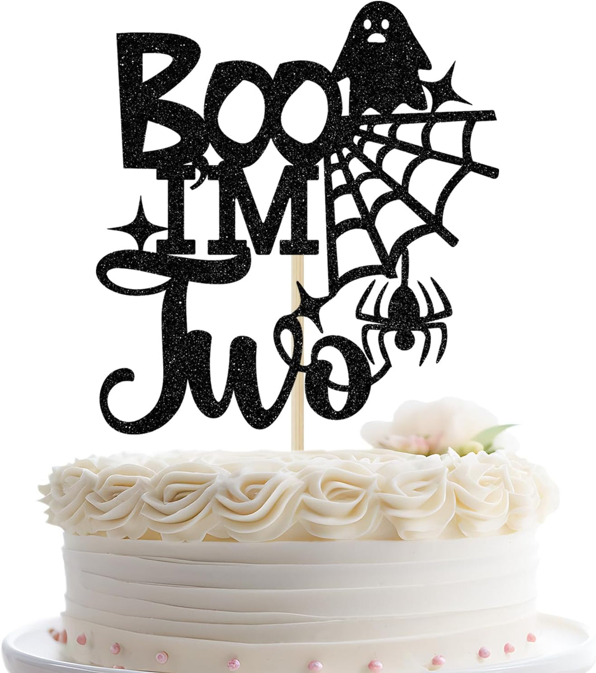Boo I'm Two Cake Topper, Baby 2nd Birthday Party Decoration, Halloween Theme Baby Shower Party Decorations, Two Years Old Birthday Cake Topper, Black Glitter