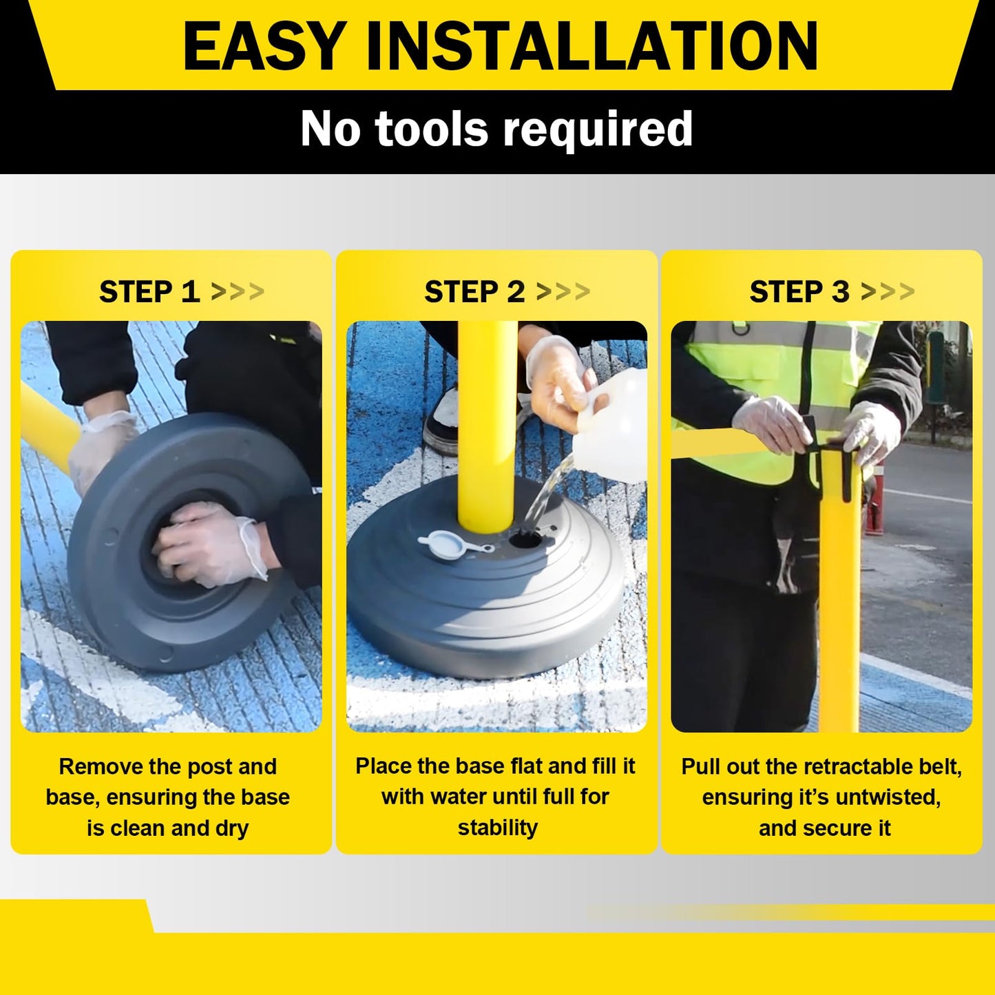 Vilnow 10 ft Crowd Control Stanchion Set, Yellow Crowd Control Barrier with Retractable Belts & Water-Filled Base, Queue Management Stanchion (6 Pack)