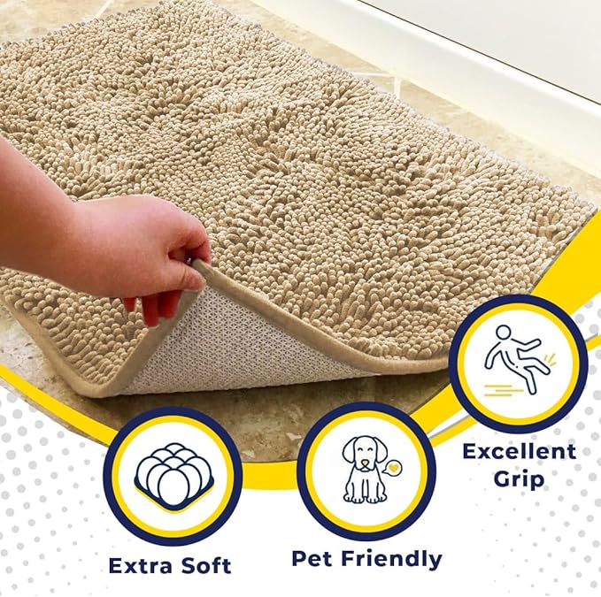 Muddy Mat® | Super Absorbent Door Mat Indoor, Microfiber Quick Dry Chenille Entryway Rug, Non-Slip Front Door Mat, Indoor Mats for Entryway, Machine Washable Pet Rug, Beige 30"x19"