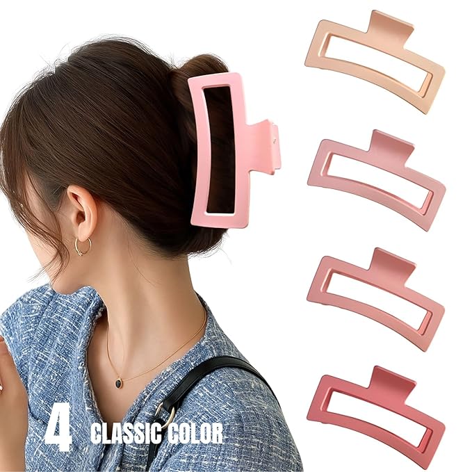 5 Inche Gradient Pink Extra Large Claw Clips for Thick and Long Hair, 4 Pack Xl Jumbo Oversized Matte Non-slip Rectangle Hair Clips for Women, Big Strong Hold Jaw