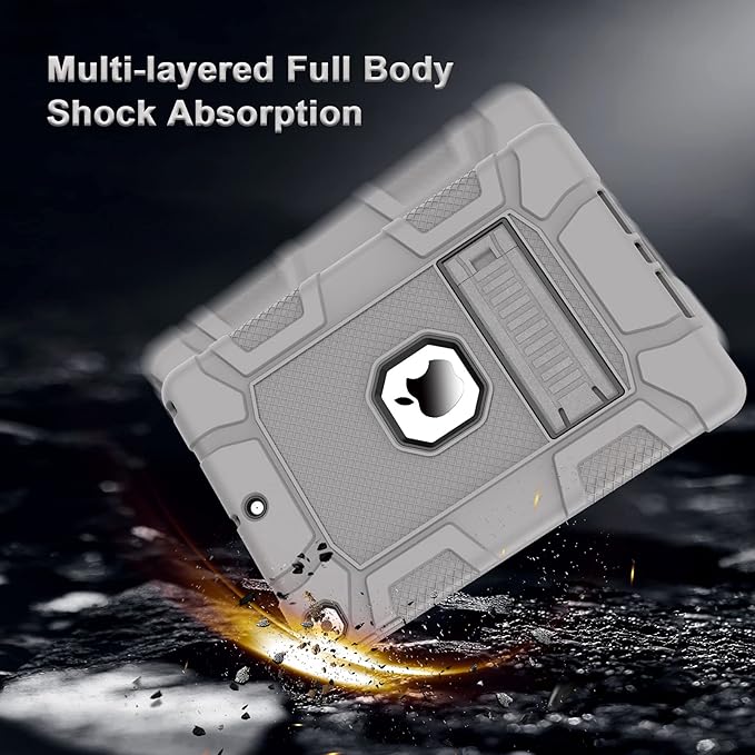 Rantice iPad Case, Hybrid Shockproof Rugged Drop Protection Cover with Kickstand for 10.2'' iPad (2021/2020/2019) (Gray+Black)