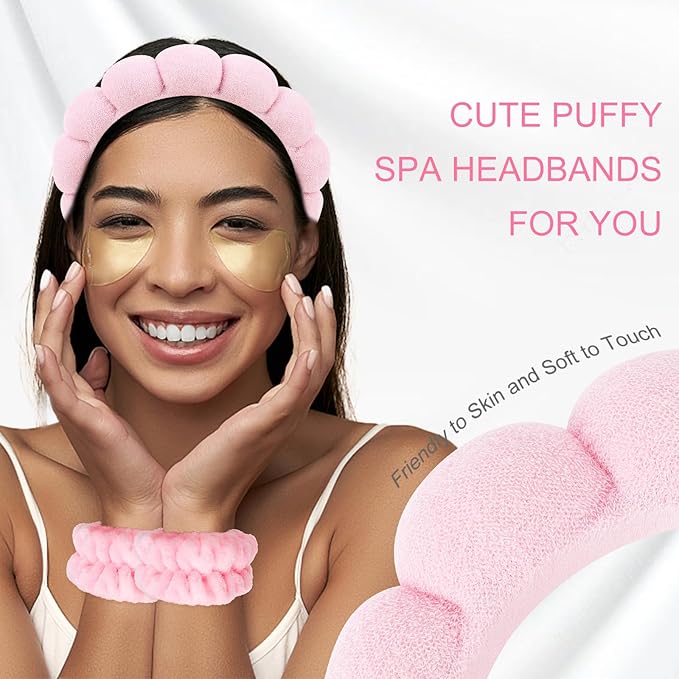 6Pcs Spa Headband and Wristband set, Terry Cloth Skincare Makeup Headbands for Women for Washing Face Sponge Puffy Hair Band
