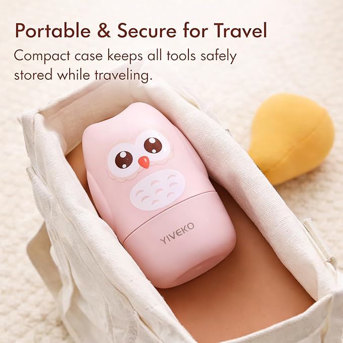 Baby Nail Kit, 4-in-1 Baby Nail Care Set with Cute Case, Baby Nail Clippers, Scissors, Nail File & Tweezers, Baby Manicure Kit and Pedicure kit for Newborn, Infant, Toddler, Kids-Owl Pink