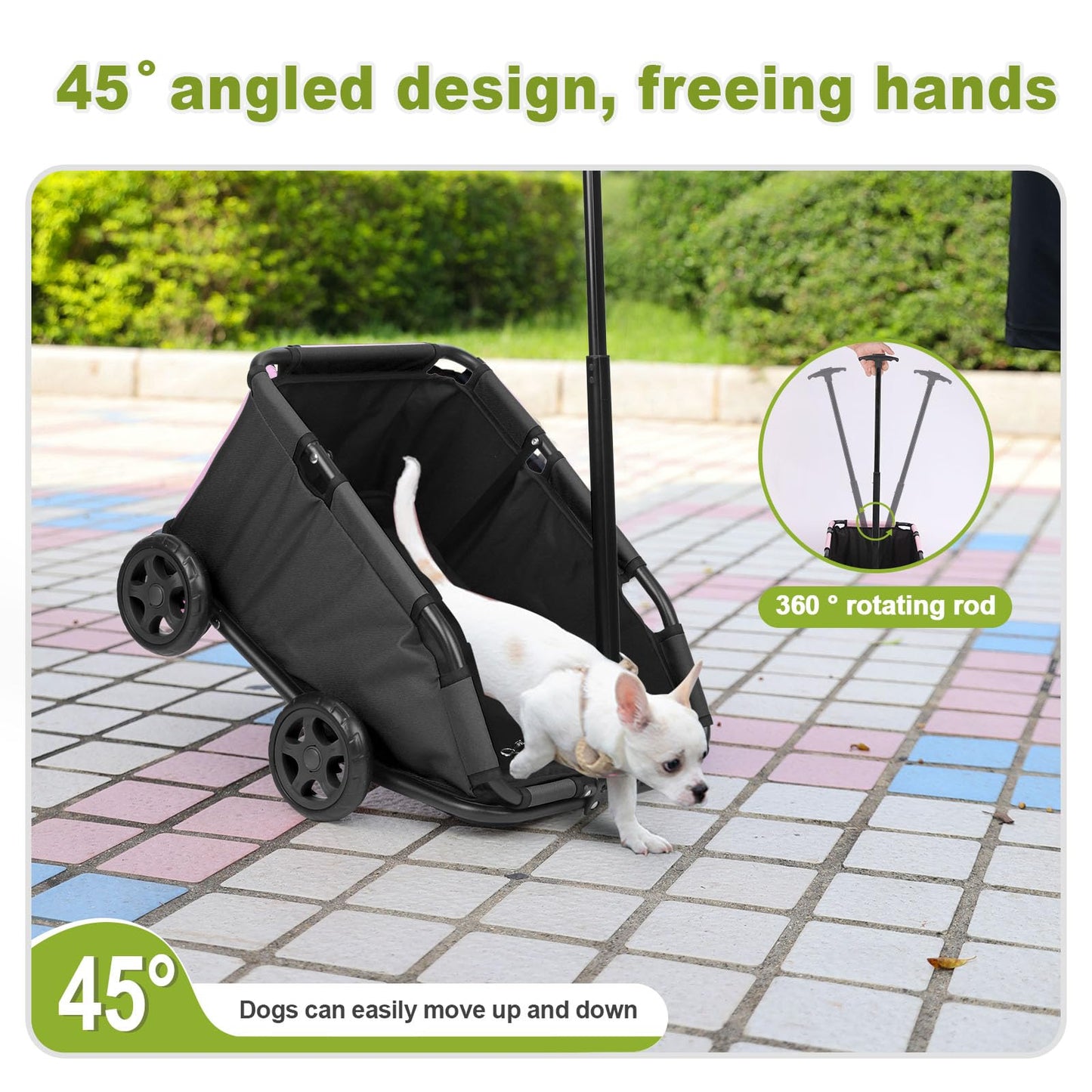 AESRAOU Mini Dog Strollers for Mini Pets, Foldable Multifunctional Shopping Carts with Extendable Pull Handle, Doggie Wagon Built-in Cushion and Safety Rope with Storage Bag (Black)