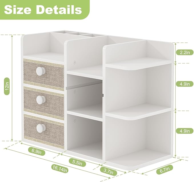 Large Makeup Organizer Countertop With Brush Holder Drawer For Vanity,Bamboo Bathroom Counter Organizers And Storage,Cosmetic Skincare Perfume Organizer,Easy To Store Nail Polish, Lipstick, Eyeshadow