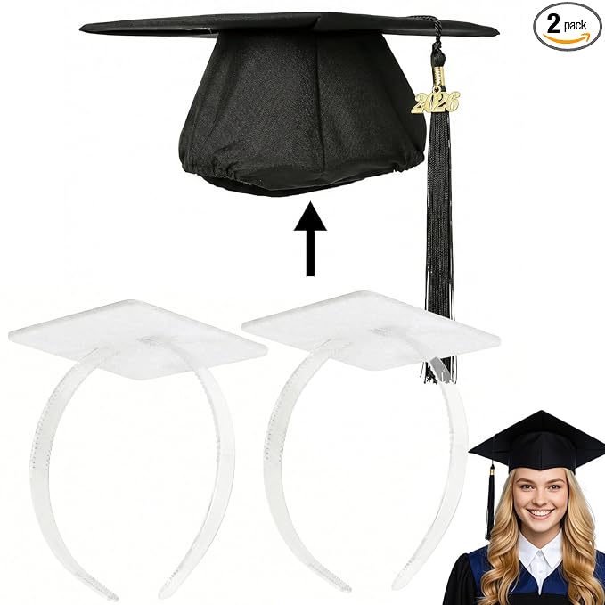 OCQOTAT 2 Pack Graduation Cap Headband, Grad Cap Insert with Hook & Loop or EVA Foam Sticker, Secure Your Graduation Hat and Hairstyle, Essential Hat Accessory for Graduates,Students, Girls,Clear