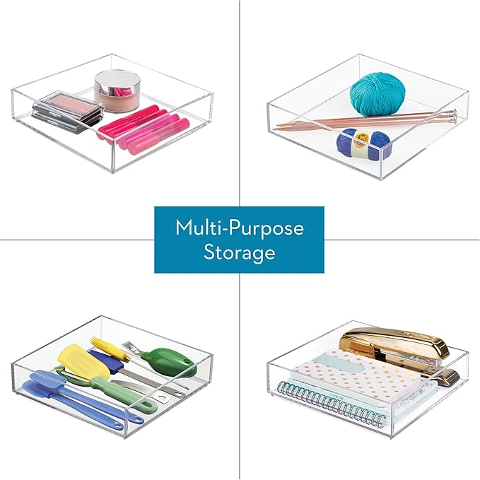 iDesign Plastic Makeup Drawer Organizer Tray - Vanity Organizer or Desk Drawer Organizer - Set of 2 - Clear