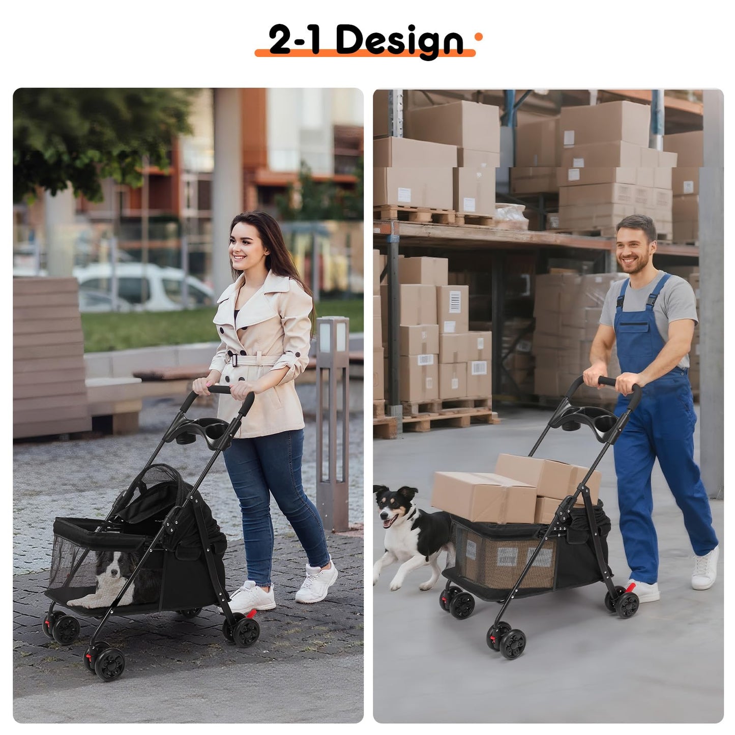 Foldable Pet Stroller for Small/Medium Pets up to 22 lbs - Lightweight 4-Wheel Design with Sun Canopy, Storage Bag & Breathable Mesh（Black