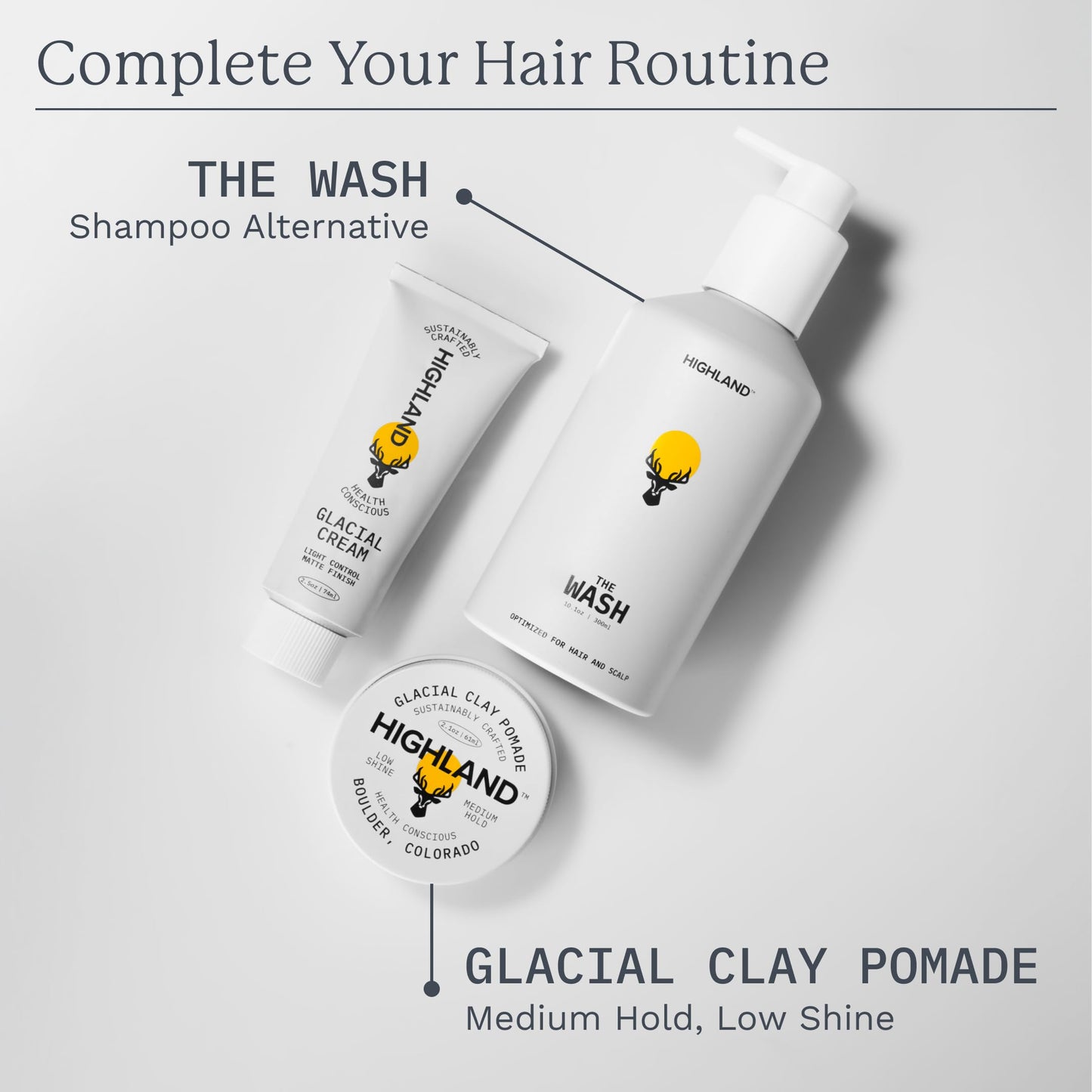 Highland Glacial Cream - Hair Styling Cream- Smooths, Hydrates, De-Frizzes, Texturizes & Defines - Low Hold Matte Finish for All Hair Types - Natural Ingredients that Boost Hair & Scalp Health- 2.5 oz