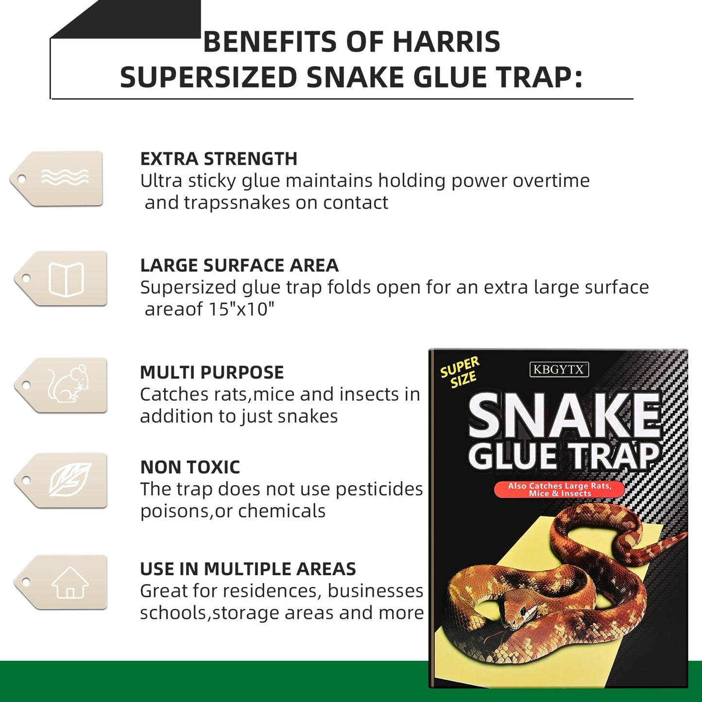 4 Pack 10" x 16" Large Snake Glue Traps with Enhanced Stickiness, Snake Rat Sticky Pad Board for House Indoor Outdoor, Sticky Glue Traps for Snakes, Mice, Rats, Easy to Set