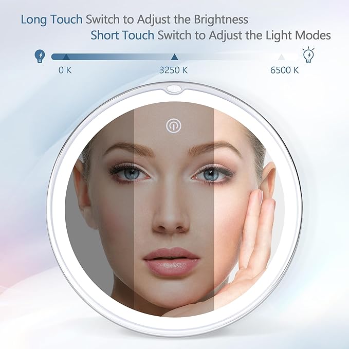 Magnifying Mirror with Light 30X, Lighted Makeup Mirror 30X for Precision Makeup, 3 Color Modes and Adjustable Brightness, 360° Swivel Magnifying Mirrors Suction Cup for Bathroom 8 Inches
