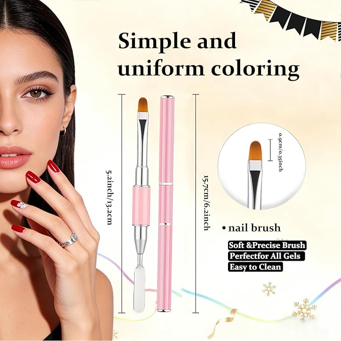 Dual-Ended Gel Nail Brush Set - Nail Sculpting Tool for Poly Extension, Sculpture Gel - Polygel Brushes Manicure Design Kit for Salon & DIY Use, 2Pcs Black&Pink