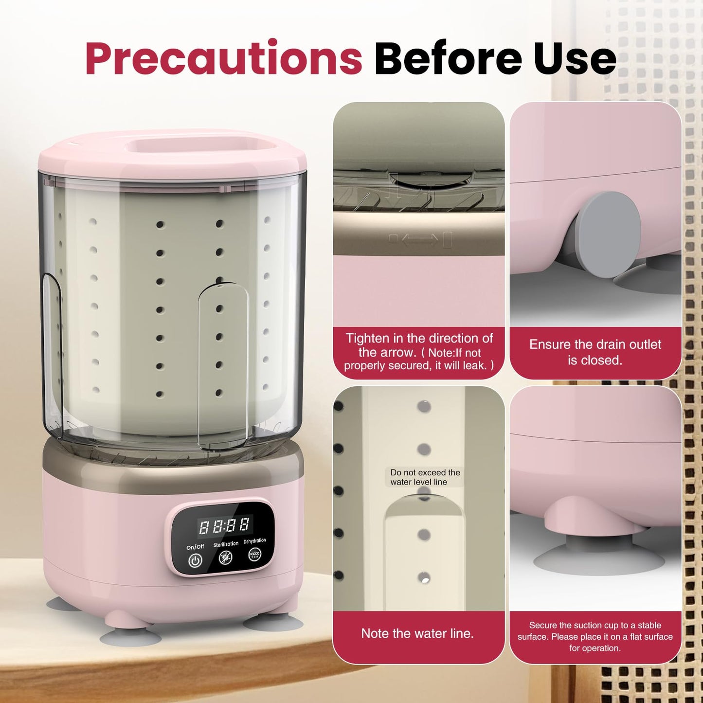 Pink Mini Underwear Washing Machine, All-in-1 Women's Day Rechargeable Portable Mini Washer Machine with 2L Cup Capacity for Bra Underwear Socks Home Hotel Apartment RV Travel.