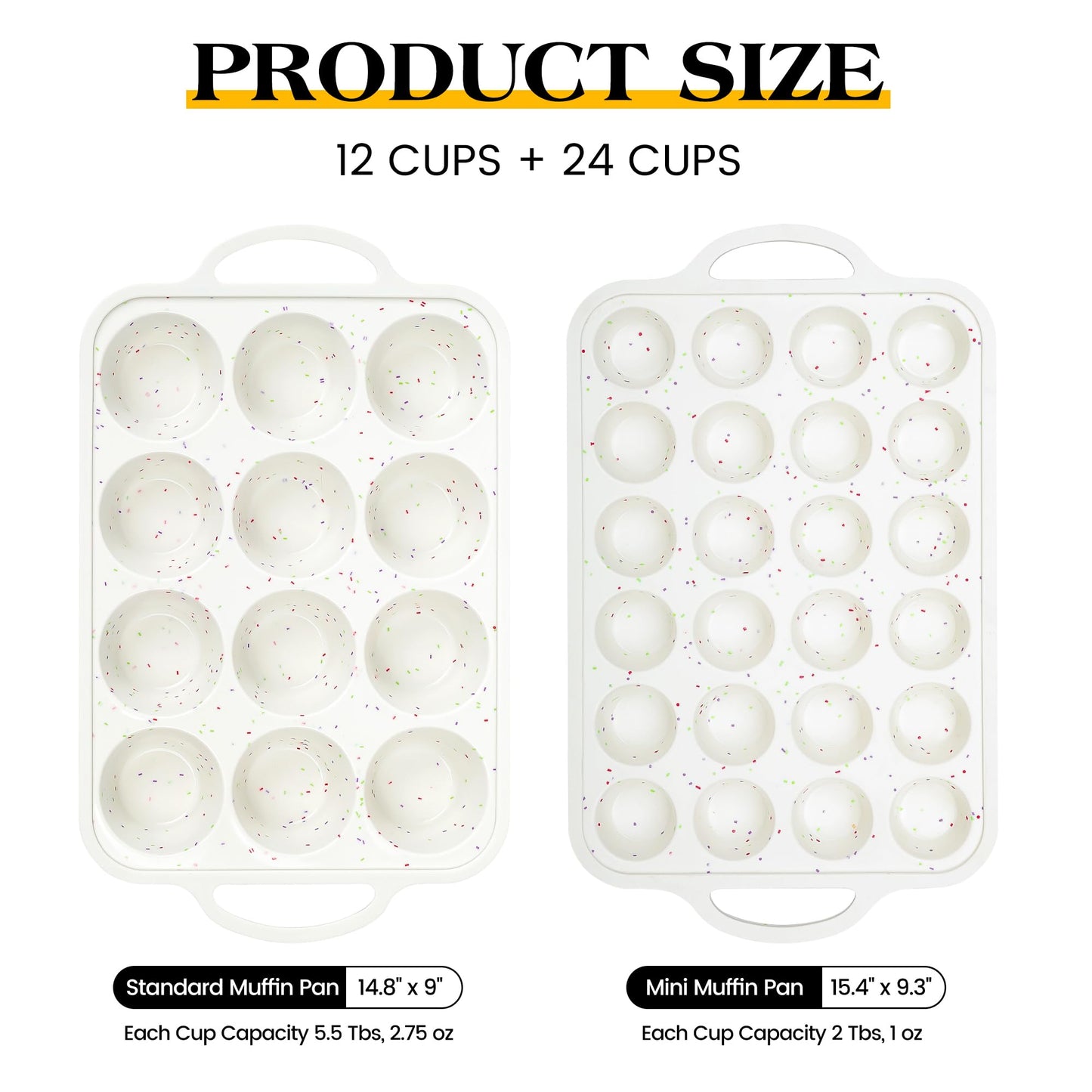 AOTASO Regular 12 Cup and Mini 24 Cup Nonstick Cupcake Pan Set Silicone Muffin Pan for Baking Silicone Cupcake Mold with Metal Reinforced Frame BPA Free (2 Pcs, Cream)