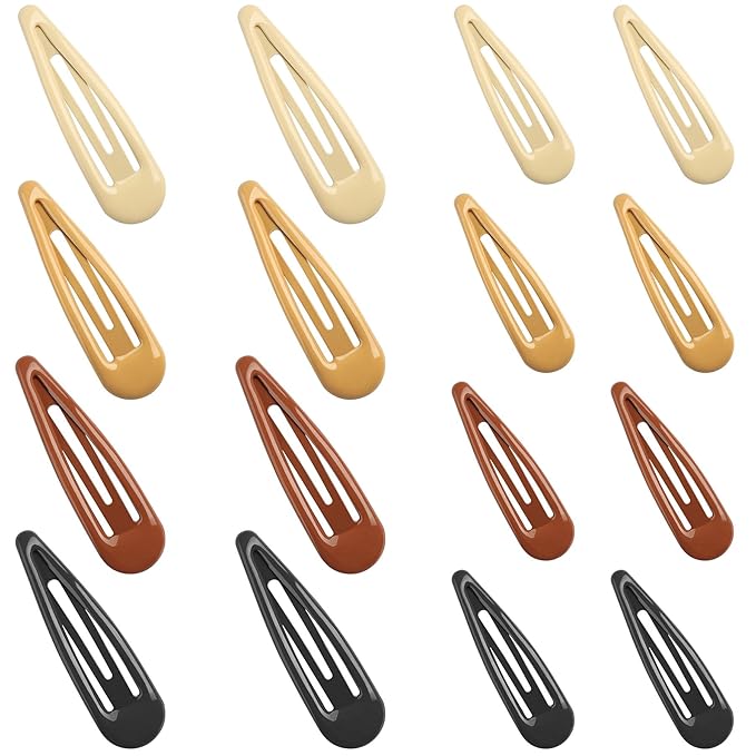 Metal Snap Hair Clips, No Slip Hair Clips for Thick/Thin Hair, 16pcs Medium/Big Barrettes for Women Kids Girls Hairstyle Makeup Accessories (8pcs 2.36inch & 8pcs 2.7inch) (Black Brown)