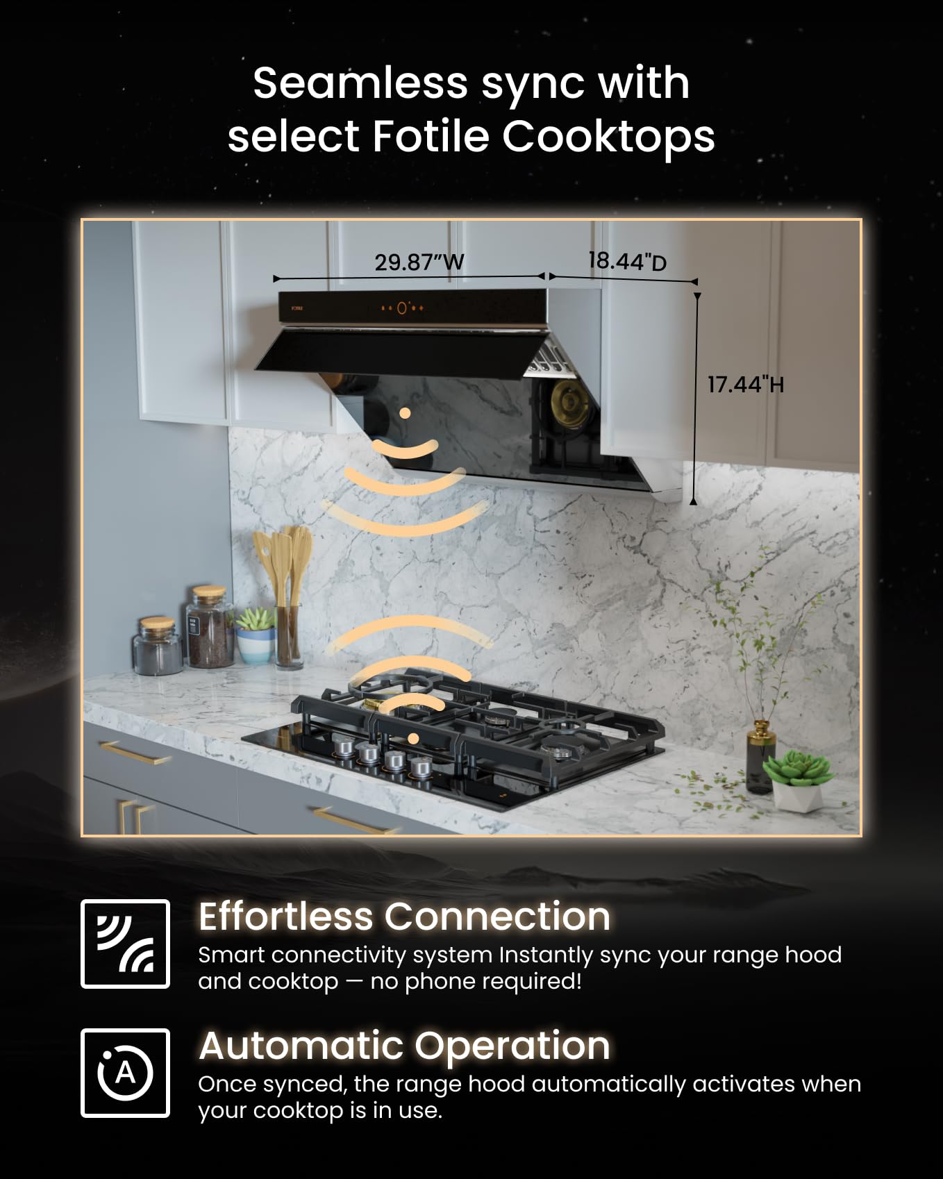 FOTILE JQG7507 Under Cabinet or Wall Mount Kitchen Range Hood 1100 CFM 4 Speed Level with LED Lights, Fingerprint Resistance and Motion Control