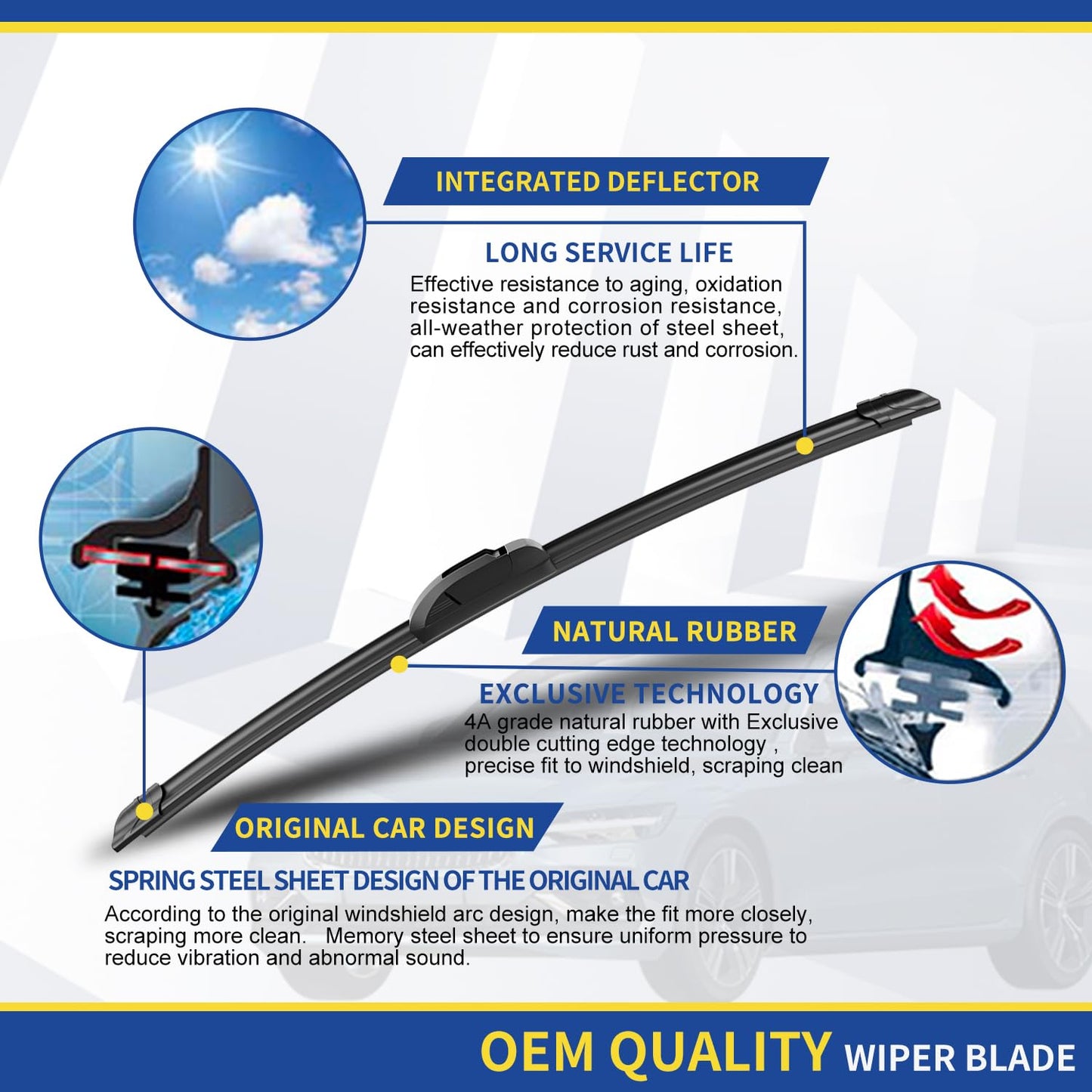 3 wipers Replacement for 2004 2005 2006 2007 2008 2009 Toyota Prius -Original Equipment Windshield Wiper Blades Set 26"+18"+16" (Set of 3) U/J HOOK