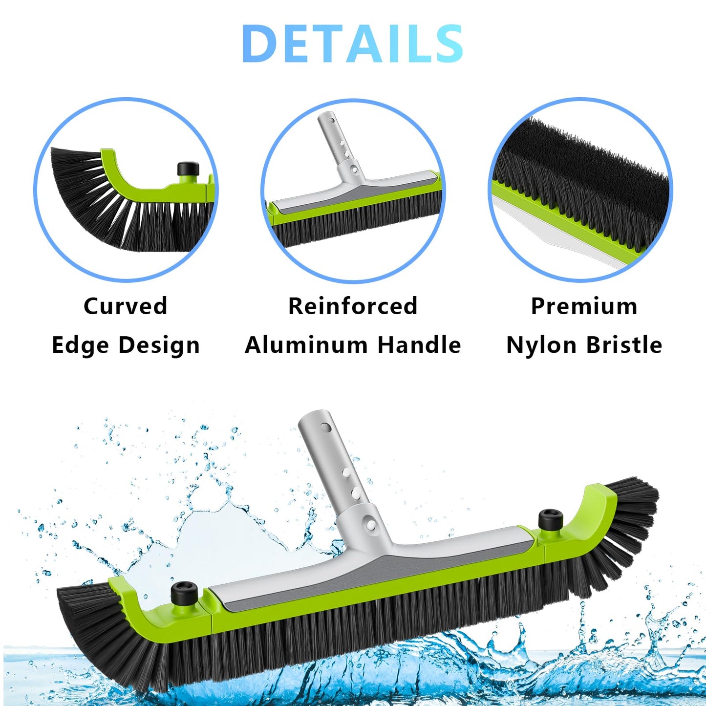Sepetrel 20” Pool Brush Head for Cleaning Walls,Heavy Duty Inground/Above Ground Swimming Pool Scrub Brushes with Premium Strong Bristle & Reinforced Aluminium Back