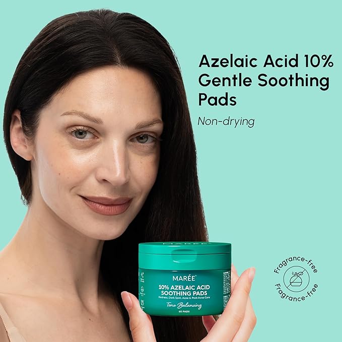 MAREE Azelaic Acid Acne Clearing Pads Ã¢ÂÂ Exfoliating Pads with Glycolic & Hyaluronic Acid for Face Ã¢ÂÂ 10% Azalecic Acid & Centella Redness Soothing Pad Ã¢ÂÂ Zero Pore Facial Toner Pad Ã¢ÂÂ Acido Azelaico