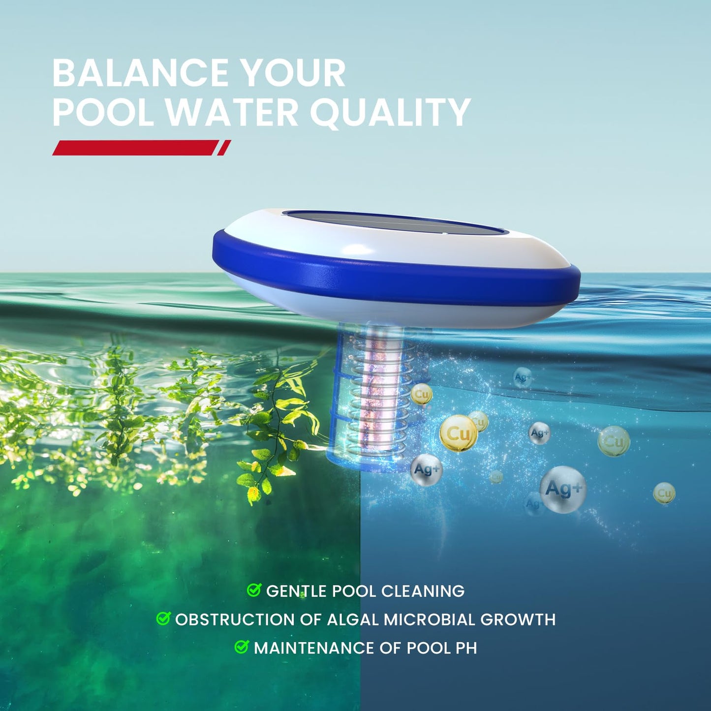 Enhulk PI25 Solar Pool Ionizer, Floating Copper Ionizer for Pool - Cleans Pools Up to 40,000 Gallons, Ideal for Above Ground, In-Ground Pools, Spas, and Hot Tubs