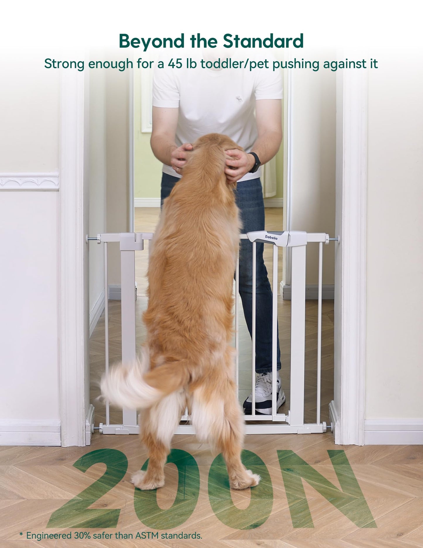 Babelio Baby Gate, 29-48 Inch Auto Close Pet Gate PressGuard P7, Easy Install Pressure-Mounted Safety Gate, Extra Wide Pet Gate for Stairs and Doorways, 2 Pack White