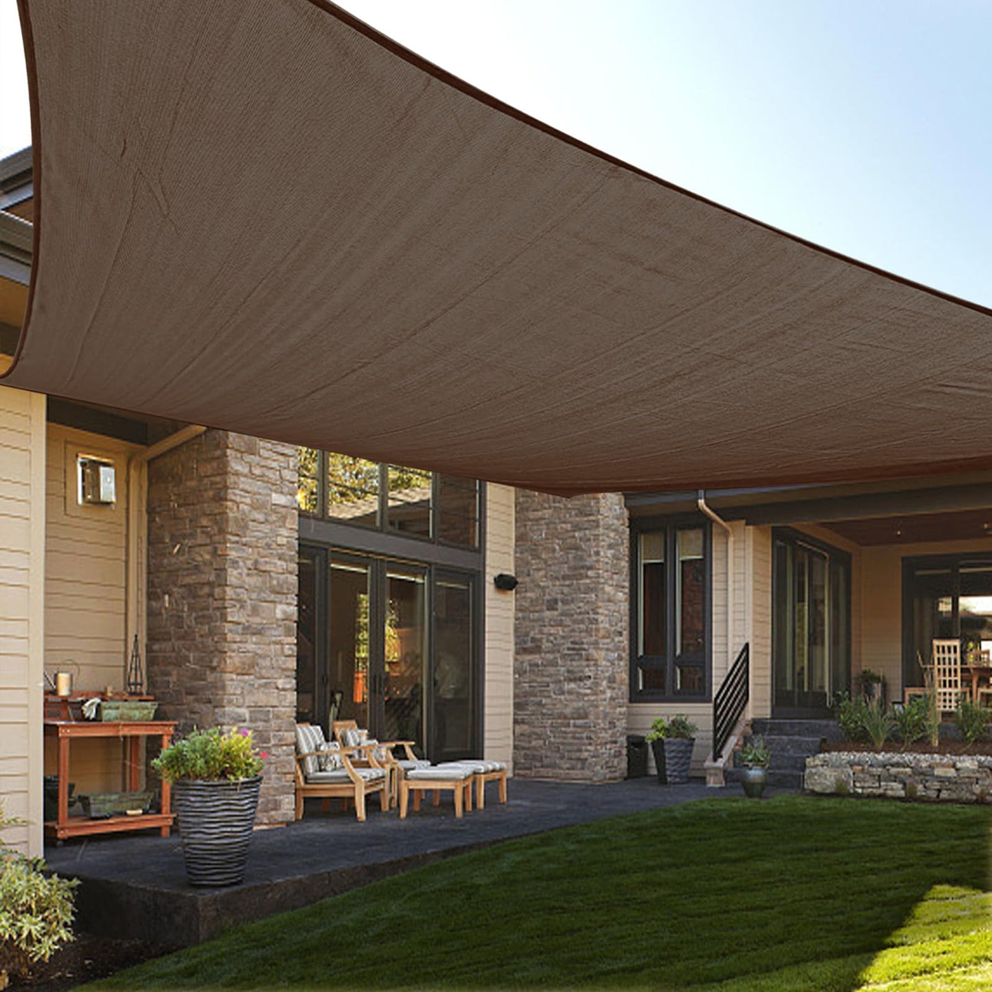 LOVE STORY 13' x 16.5' Rectangle Brown Sun Shade Sail Canopy UV Block for Outdoor Patio Garden Backyard
