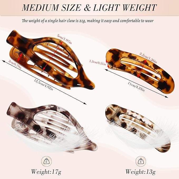 Obeoby 8 PCS Flat Hair Clips for Women, 2 Styles French Flat Claw Clips Hair Accessories Large Medium Barrettes (Tortoiseshell Coffee Black)