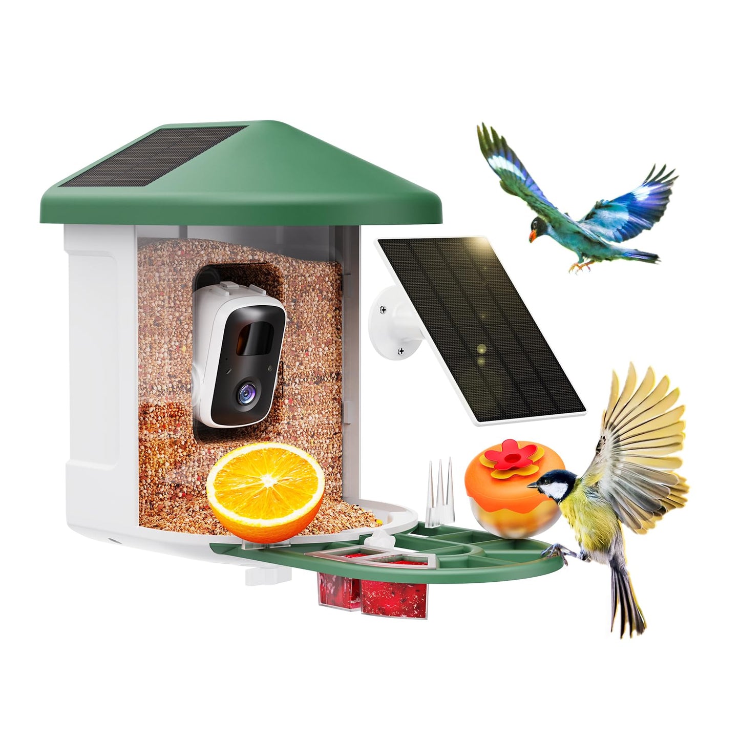 HARYMOR Bird Feeder with Camera with AI Identify Birds Species Solar Powered, Smart Bird House with Cam, 2K HD Video Live Stream, Instant Arrival Alerts - Green