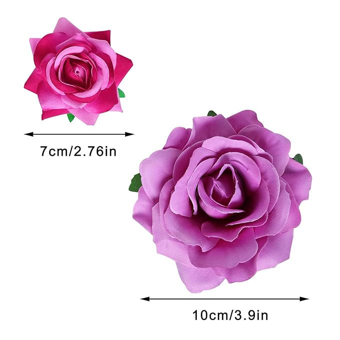 Rose Hair Clip Flower Hairpin Brooch Floral Clips, 4 Pcs Fabric Rose Flowers Hair Clips Mexican Hair Flowers Pin up Headpieces for Woman Girl Wedding Party Mother's Day (Light Purple)