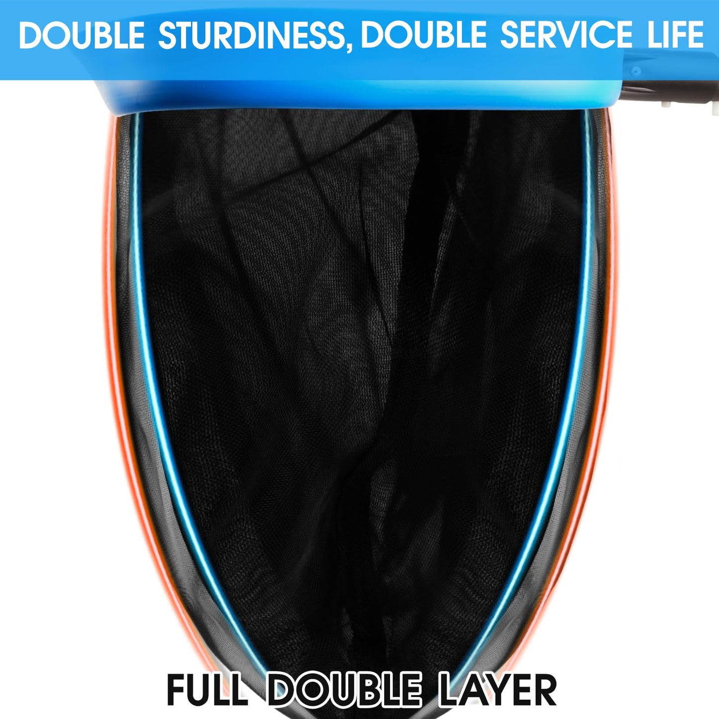 TidyMister Upgraded Full Double Layer Pool Net Rake,17.5'' - Outer Heavy Duty Self-Repair Net & Inner Fine Mesh Net for Particle Debris, Above Ground & In-ground Swimming Pools, No Poles