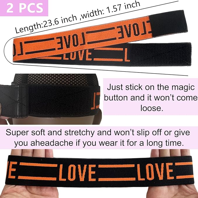 Hairband - Lace Melting Elastic Band for Wigs and Baby Hair, 2 PCS, OrangeLove