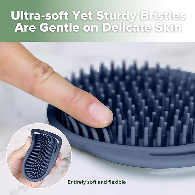 haakaa Silicone Shampoo Brush - Cradle Cap Brush Comb - Baby Hair Scrubber - Newborn Essentials - 1pk-Steel Blue