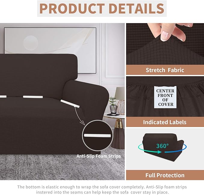 Easy-Going 100% Waterproof Loveseat Couch Cover, Dual Waterproof Sofa Cover, Stretch Jacquard Sofa Slipcover, Leakproof Furniture Protector for Kids, Pets, Dog and Cat (Loveseat, Chocolate)