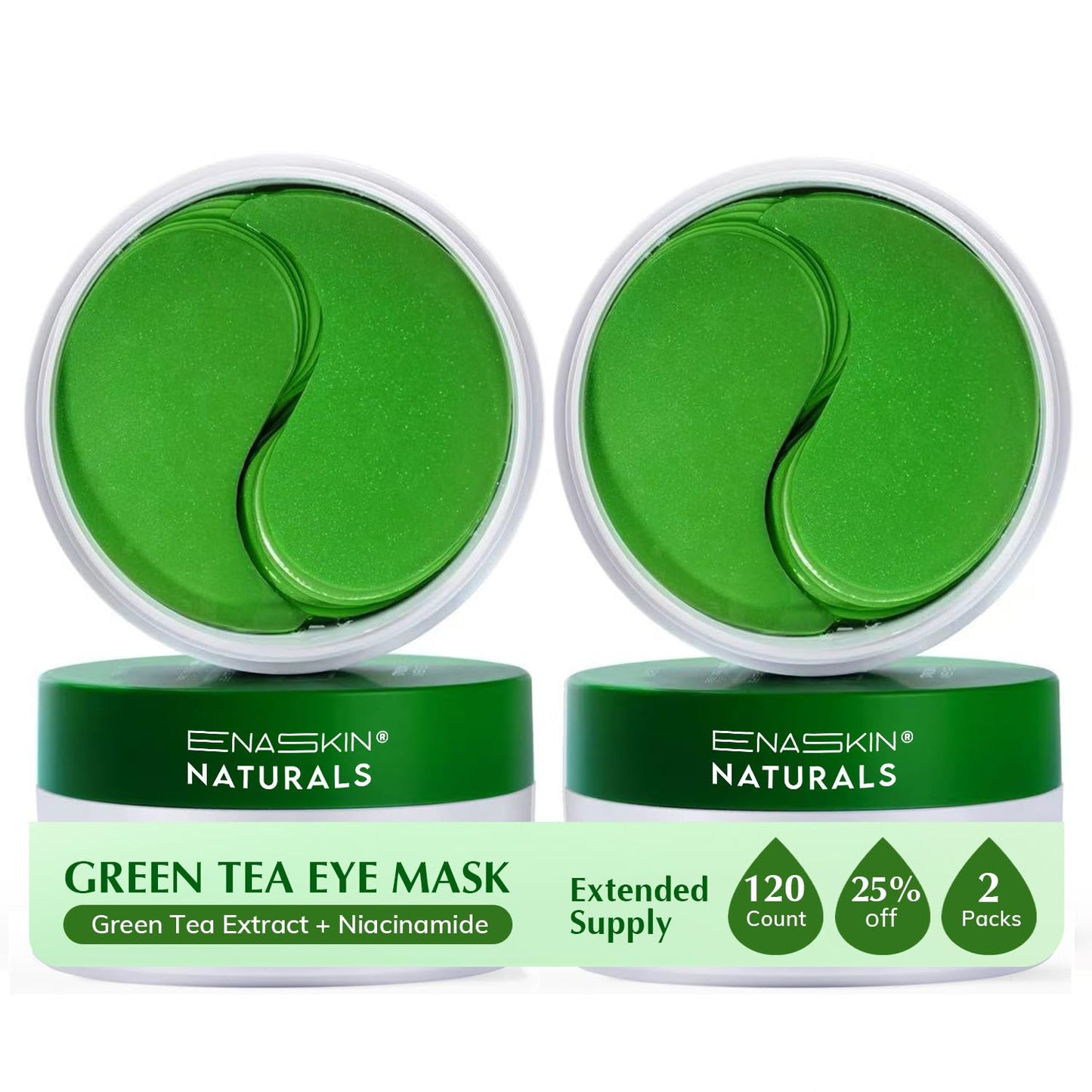 Enaskin Naturals Under Eye Patches for Dark Circles: 60 Pairs Green Tea Eye Gels Mask - Reduce Wrinkles Puffy & Bags - Skin Treatment Pads - Anti Aging Moisturizer For Women (Green 2 Pack)
