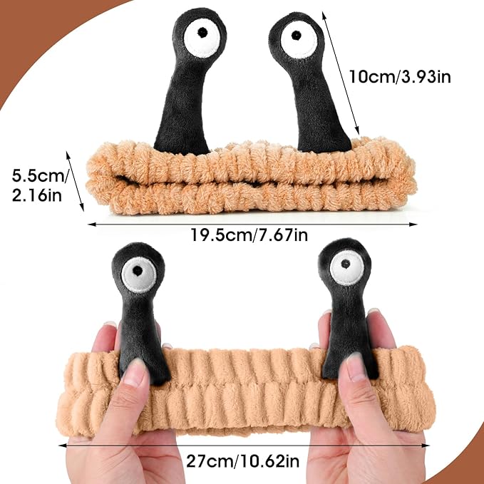 Face Wash Headband, Palm and Snail Spa Hair Bands Makeup Headbands Women Cartoon Cute Coral Fleece Elastic Headband Creative Hair Accessories for Washing Face Shower Sports (Brown&Black)